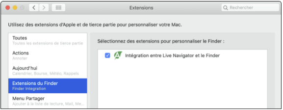 L'extension Lina du Finder est activée