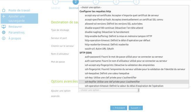 Page ssh-keyfile Duplicati