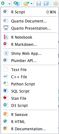 File types available with RStudio